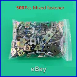 500pc Mixed Car Door Panel Fastener Fixed Screw U Type Gasket Fender Metal Clips
