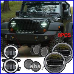 7 Led Headlight+4 Fog Lights+Turn Signal+Fender Lamp Kit For Jeep Wrangler JK