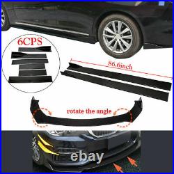 Car Front Bumper Lip Spoiler Splitter +86.6 Side Skirt Extension + Strut Rods