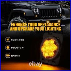 RGB 7 LED Headlight + Fog Light Fender Side Marker KIT For Jeep Wrangler 07-17