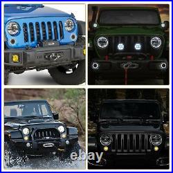 RGB 7 LED Headlight + Fog Light Fender Side Marker KIT For Jeep Wrangler 07-17